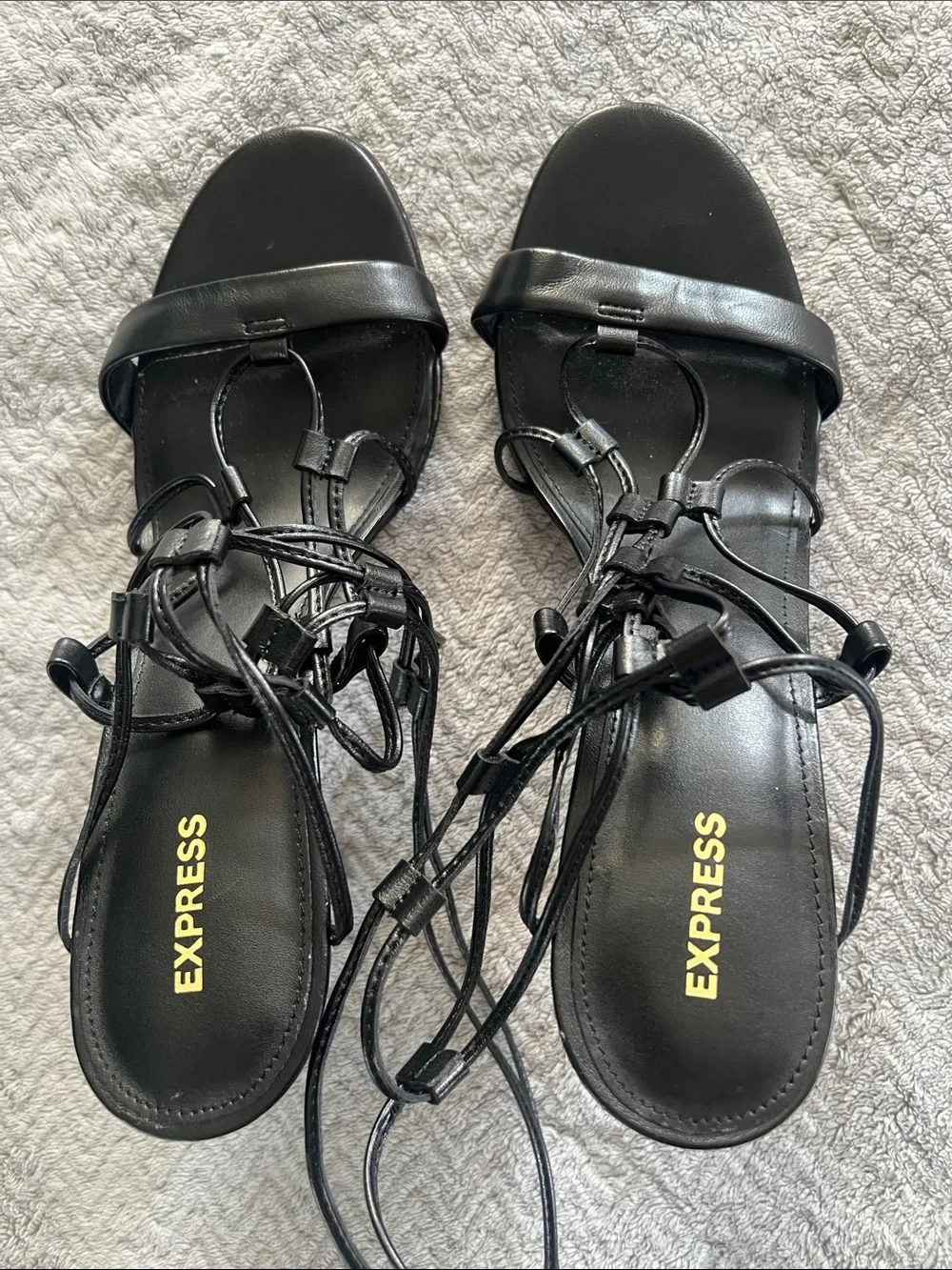 Express Classic Black Long Lace-Up Night Club Chic Sandals Women's Size 10